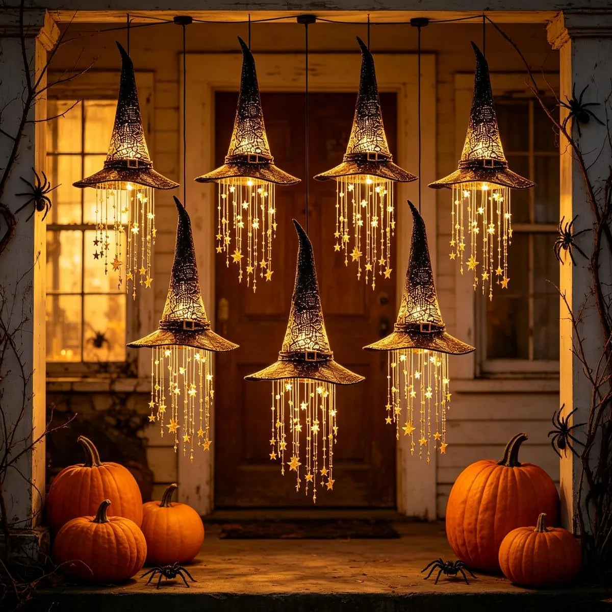 Halloween Light-Up Witch Hat Hanging Decoration with Stars