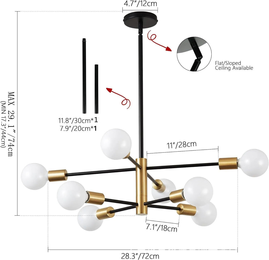 Modern E27 Chandelier – 6, 8, 10 or 12 Heads | Gold, Chrome & Black