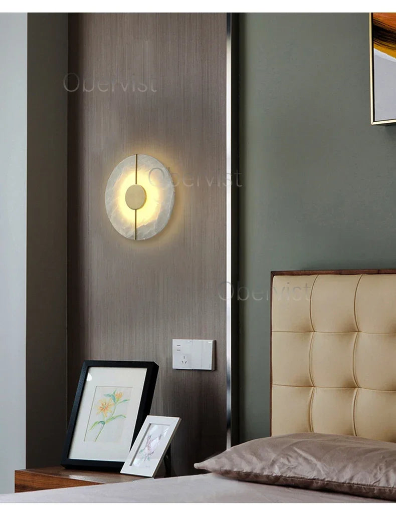 Alabaster Marble LED Wall Sconce – 20cm, Gold & Black, 3 Colour Temps