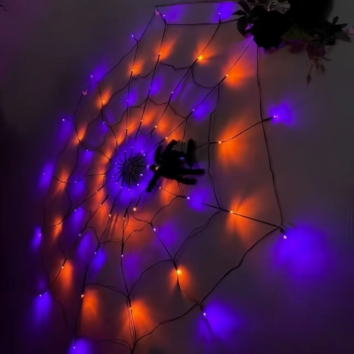 Halloween LED Spider Web Lights with Plush Spider