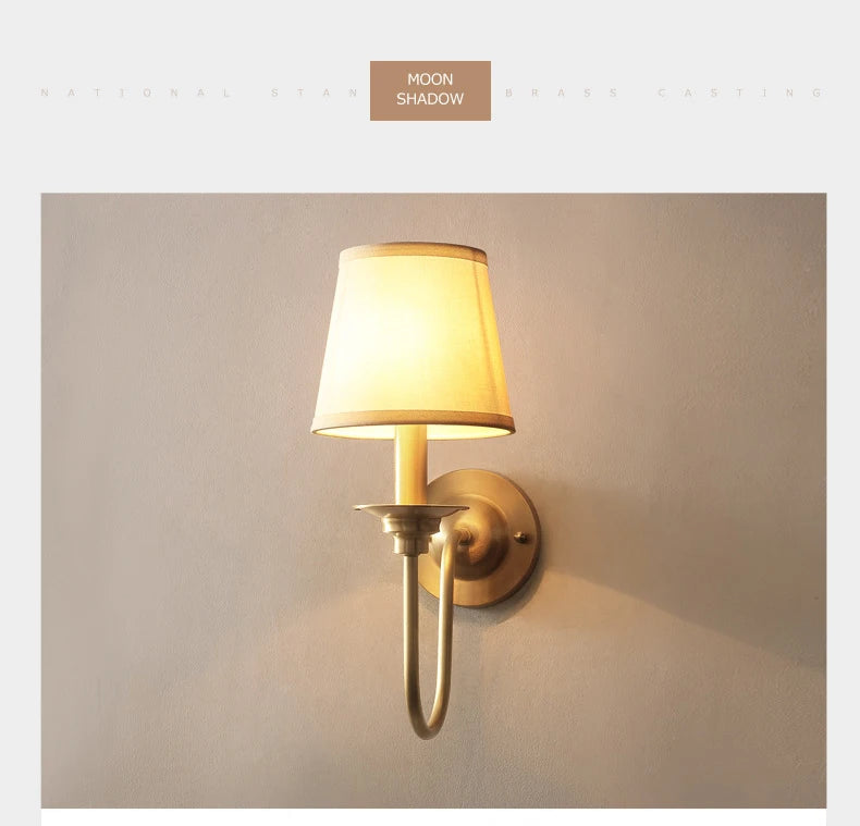 American Classic Full Copper Wall Lamp – E14, Fabric Shade, Gold
