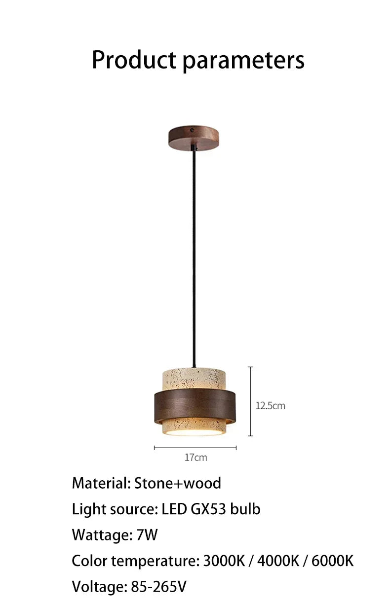 Stone & Walnut LED Pendant Lamp – 17cm, 3000K Warm White | Japanese Style