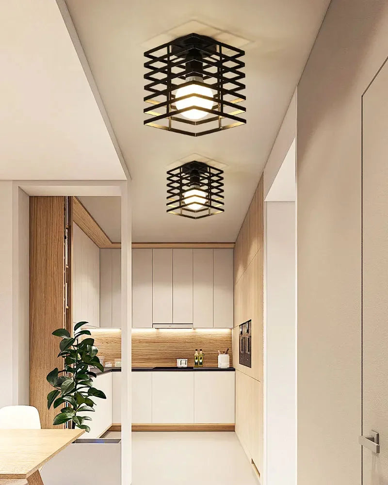 Vintage Industrial E27 Ceiling Lamp — Black Metal Cage | AlohaHome