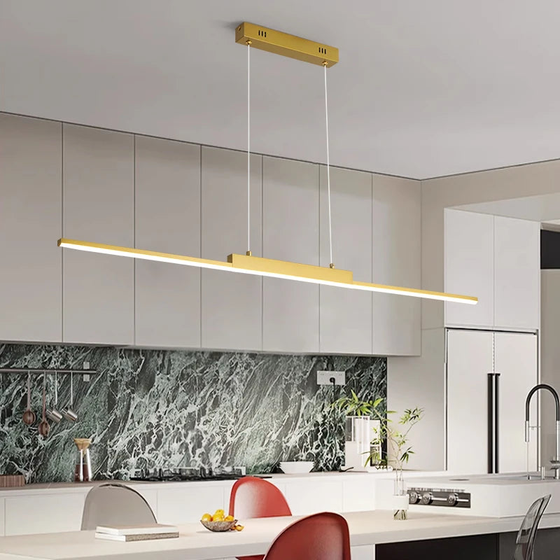 Modern Minimalist LED Pendant Light – Gold Linear Chandelier