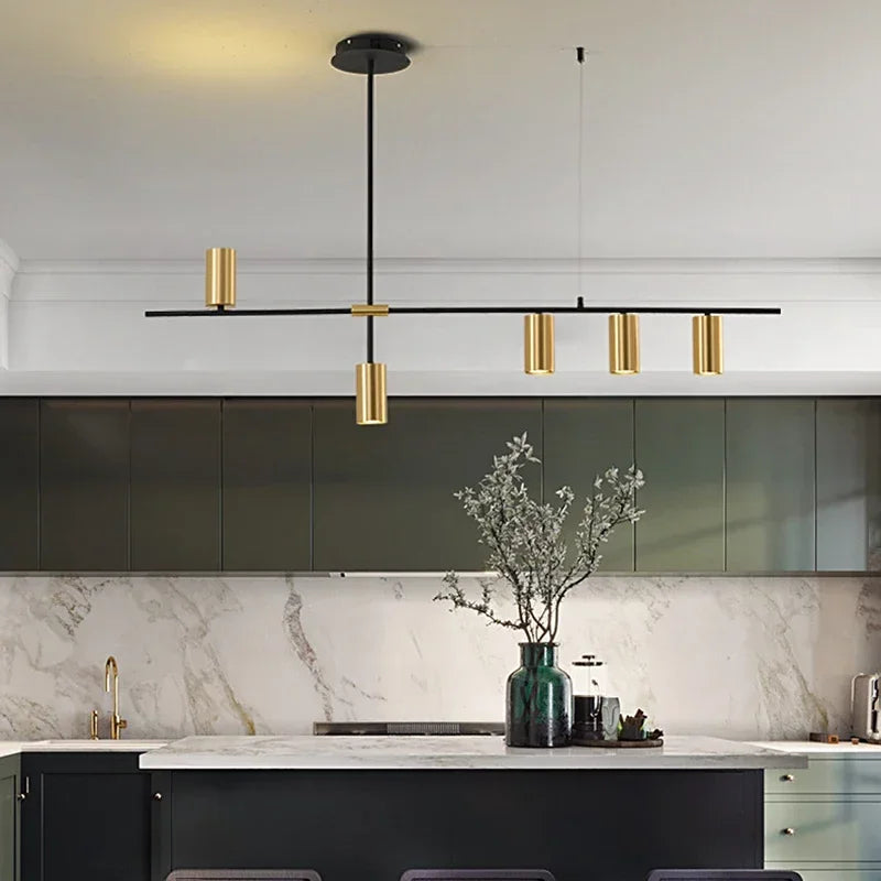 Modern Long Chandelier Pendant Light – Black Gold LED Ceiling Lamp
