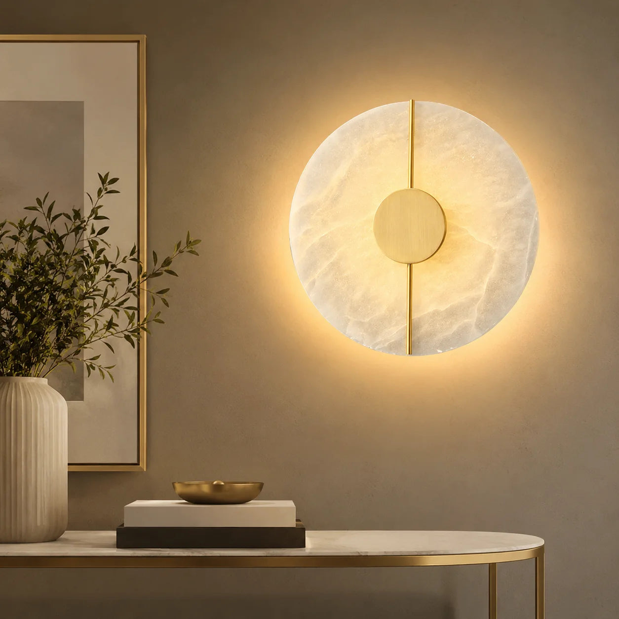 Alabaster Marble LED Wall Sconce – 20cm, Gold & Black, 3 Colour Temps