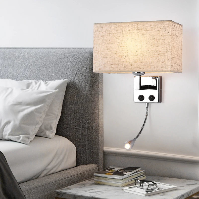 Nordic Fabric Wall Lamp – E27 LED Reading Light with Switch