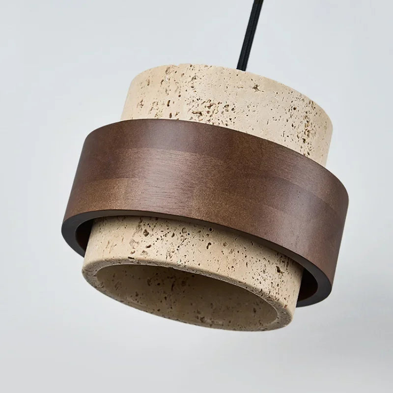 Stone & Walnut LED Pendant Lamp – 17cm, 3000K Warm White | Japanese Style