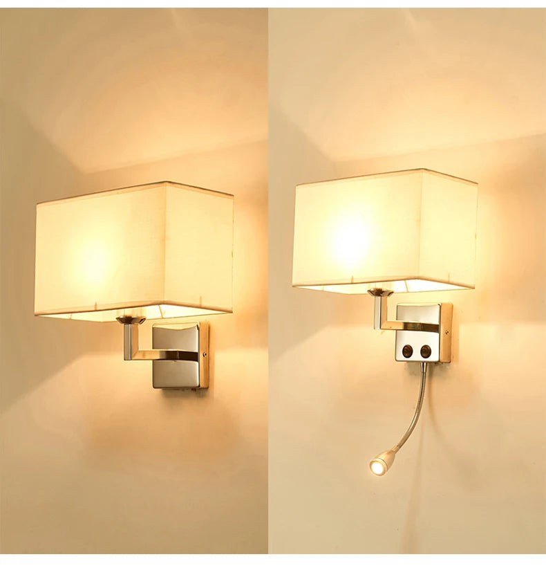 Nordic Fabric Wall Lamp – E27 LED Reading Light with Switch