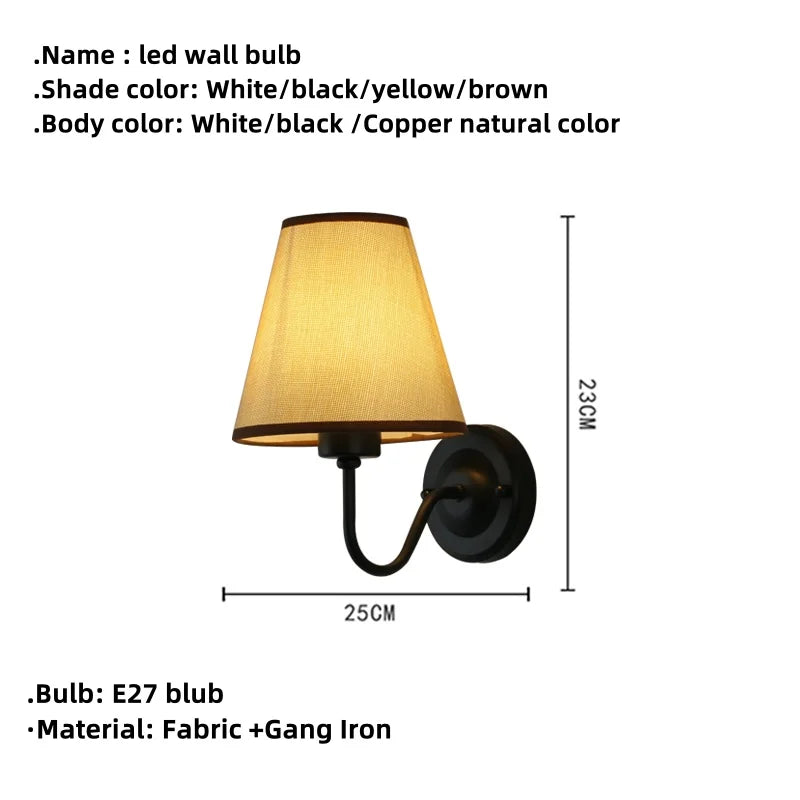 Retro E27 Fabric Wall Lamp – Iron & Cloth, 4 Shade Colors