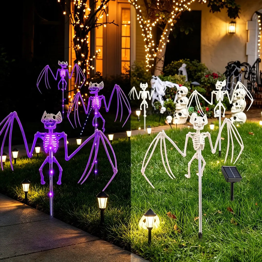 Halloween Solar LED Garden Stake Lights – Bat & Skeleton Designs