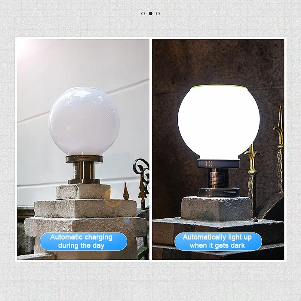 Solar Round Ball Column Lamp – Outdoor Garden & Courtyard Light