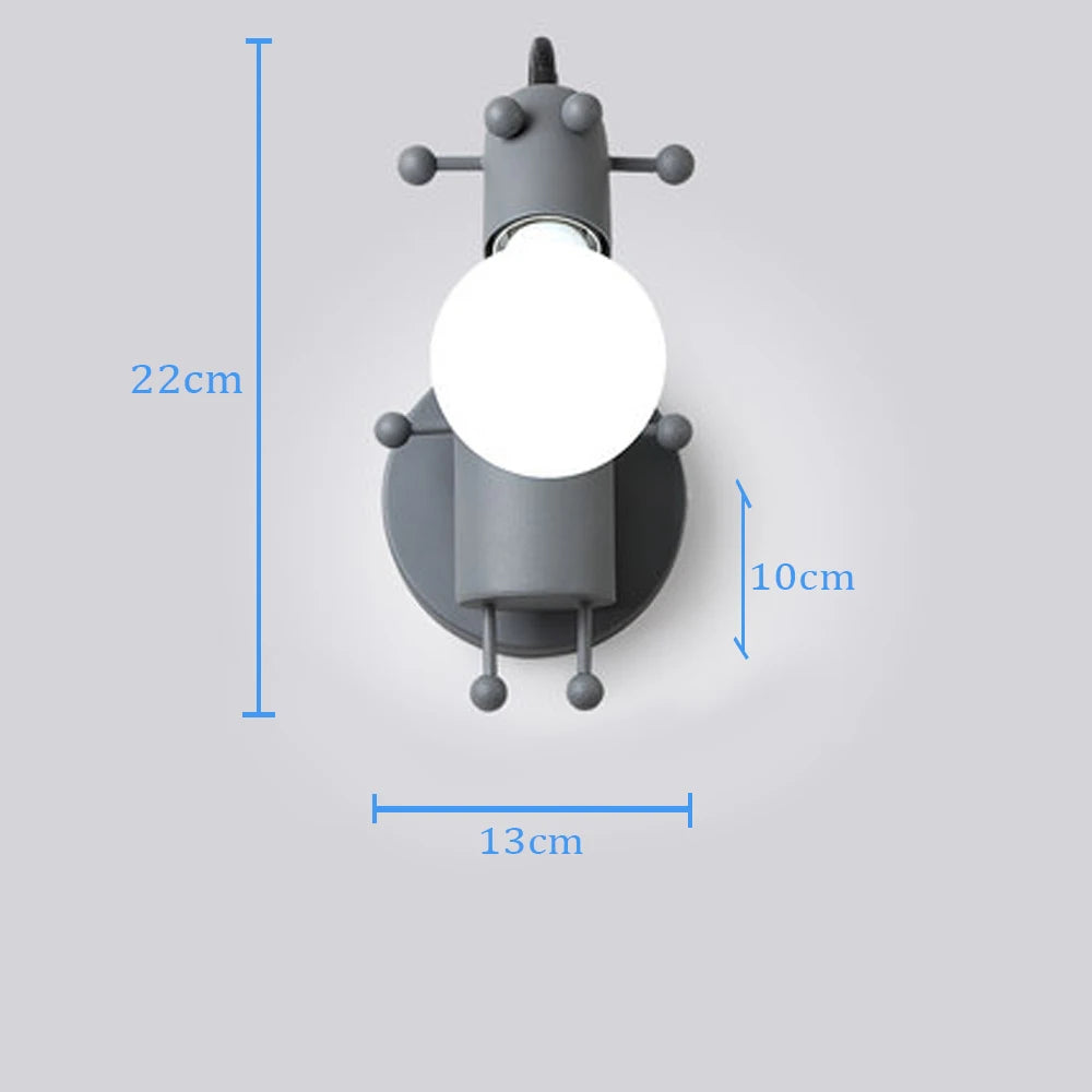 Creative Metal Robot Wall Lamp – E27 LED, 14 Colors
