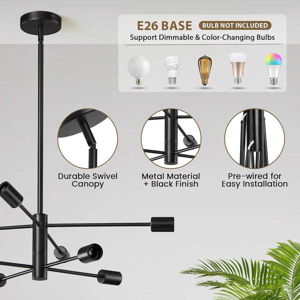 Modern E27 Chandelier – 6, 8, 10 or 12 Heads | Gold, Chrome & Black