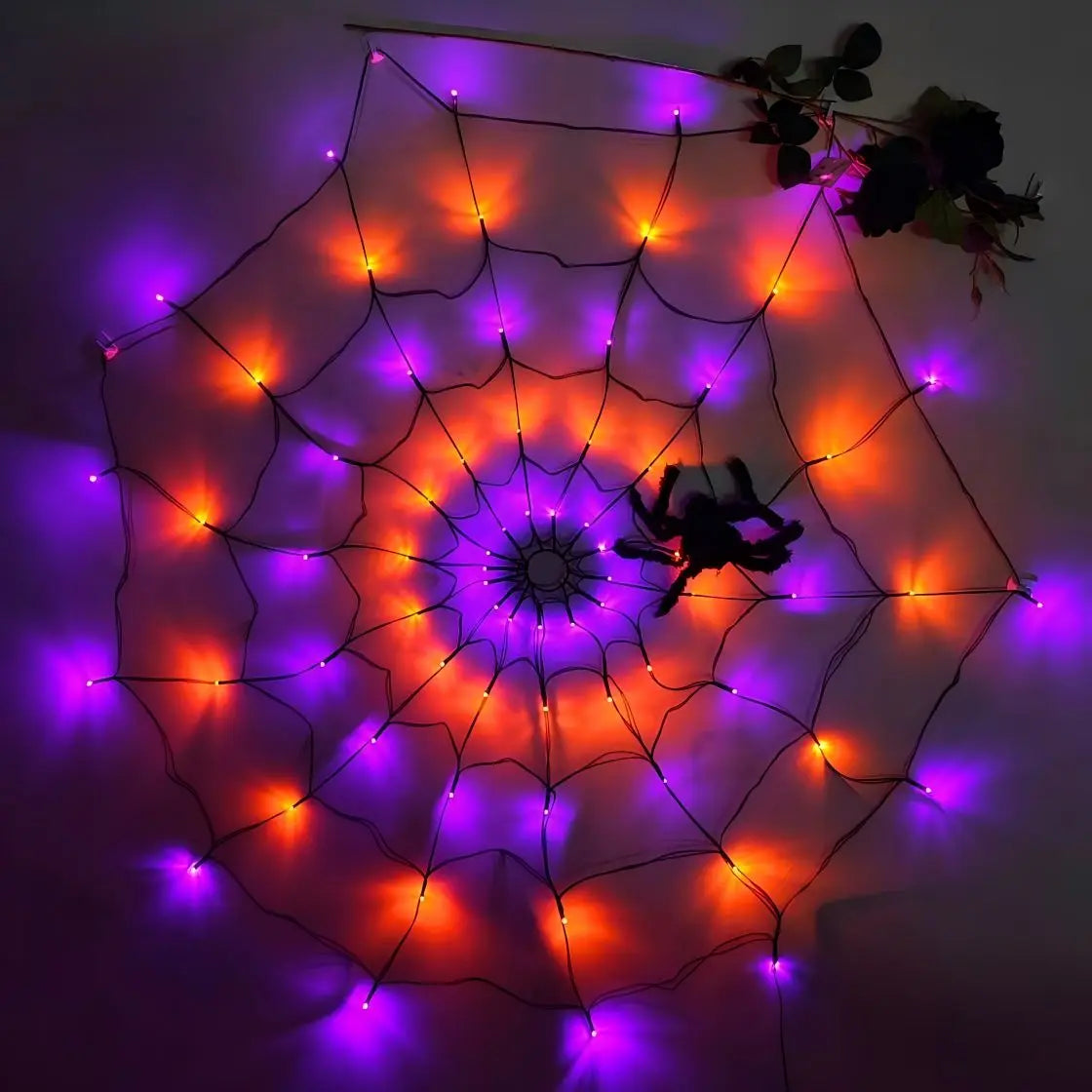 Halloween LED Spider Web Lights with Plush Spider