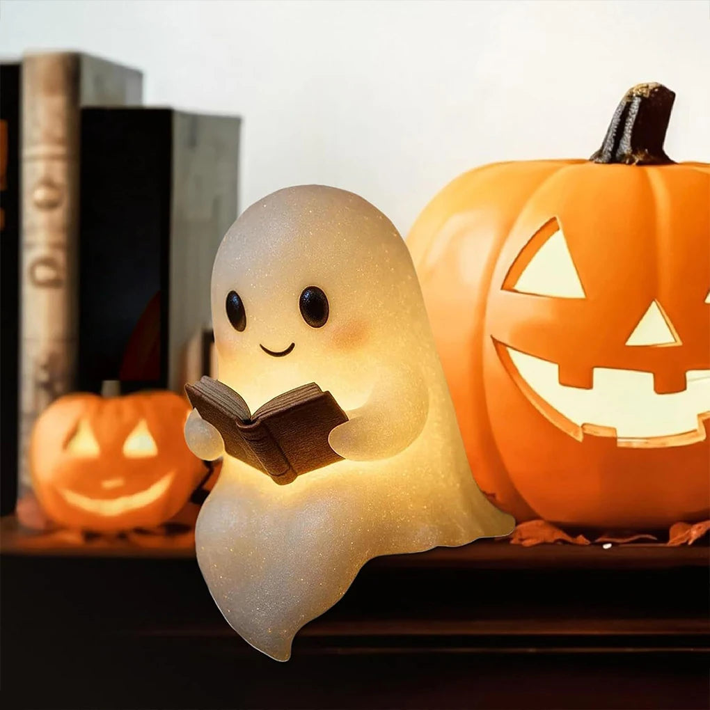 Reading Ghost Night Light – Warm Glow Resin Decoration