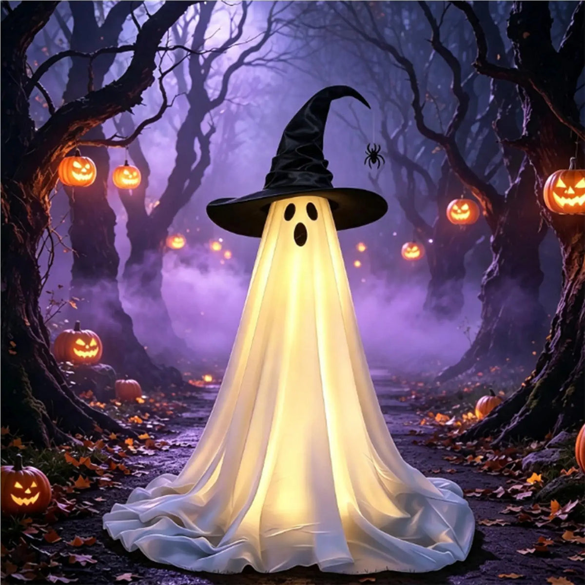 Halloween Light-Up Ghost with Witch Hat – 145 cm