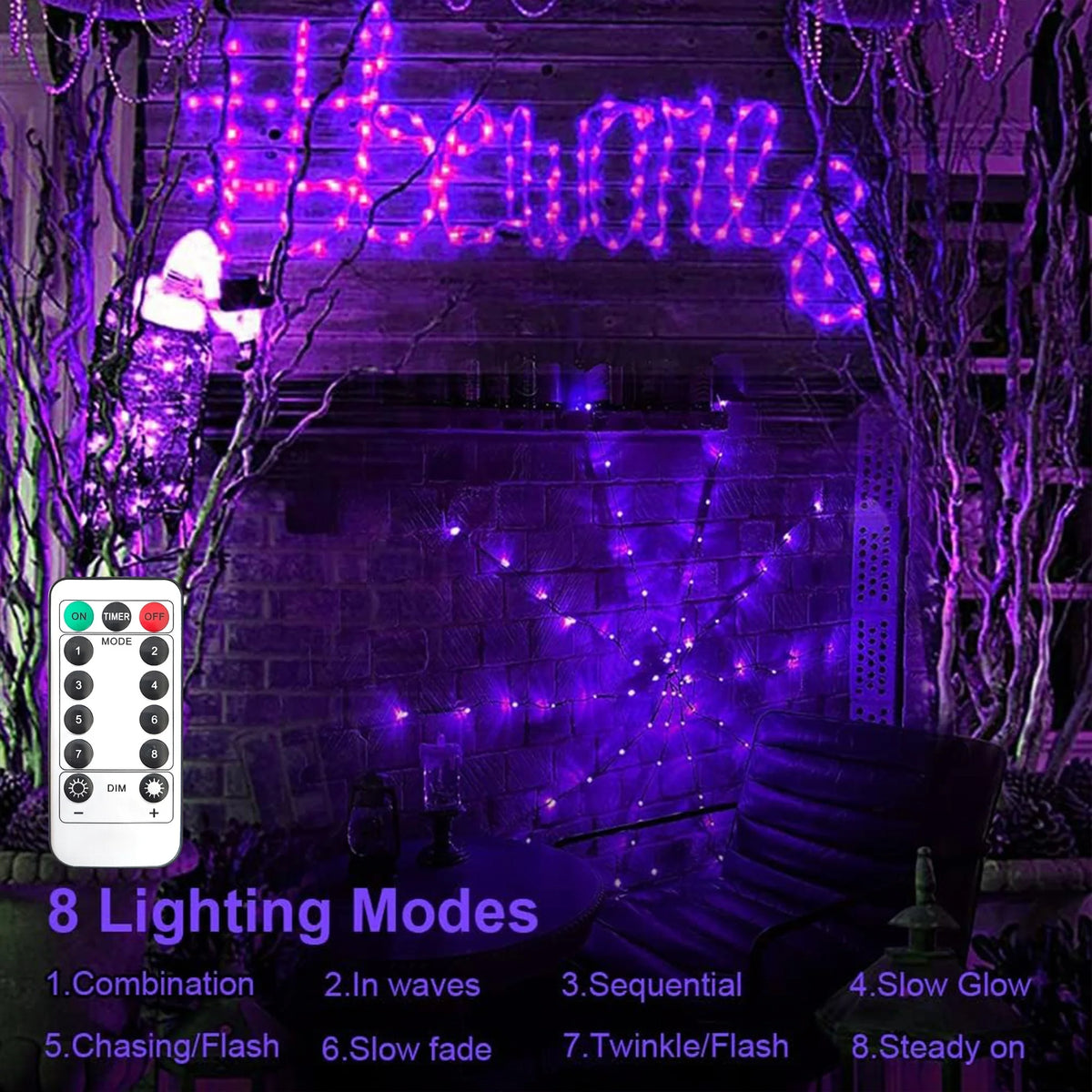 Halloween LED Spider Web Lights with Plush Spider