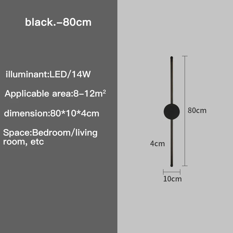 Modern Black LED Bar Wall Lamp – Dimmable, 60/80/100 cm