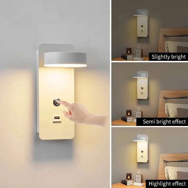 Modern LED Bedside Wall Lamp – Touch Switch, 3 Color Modes, 11W
