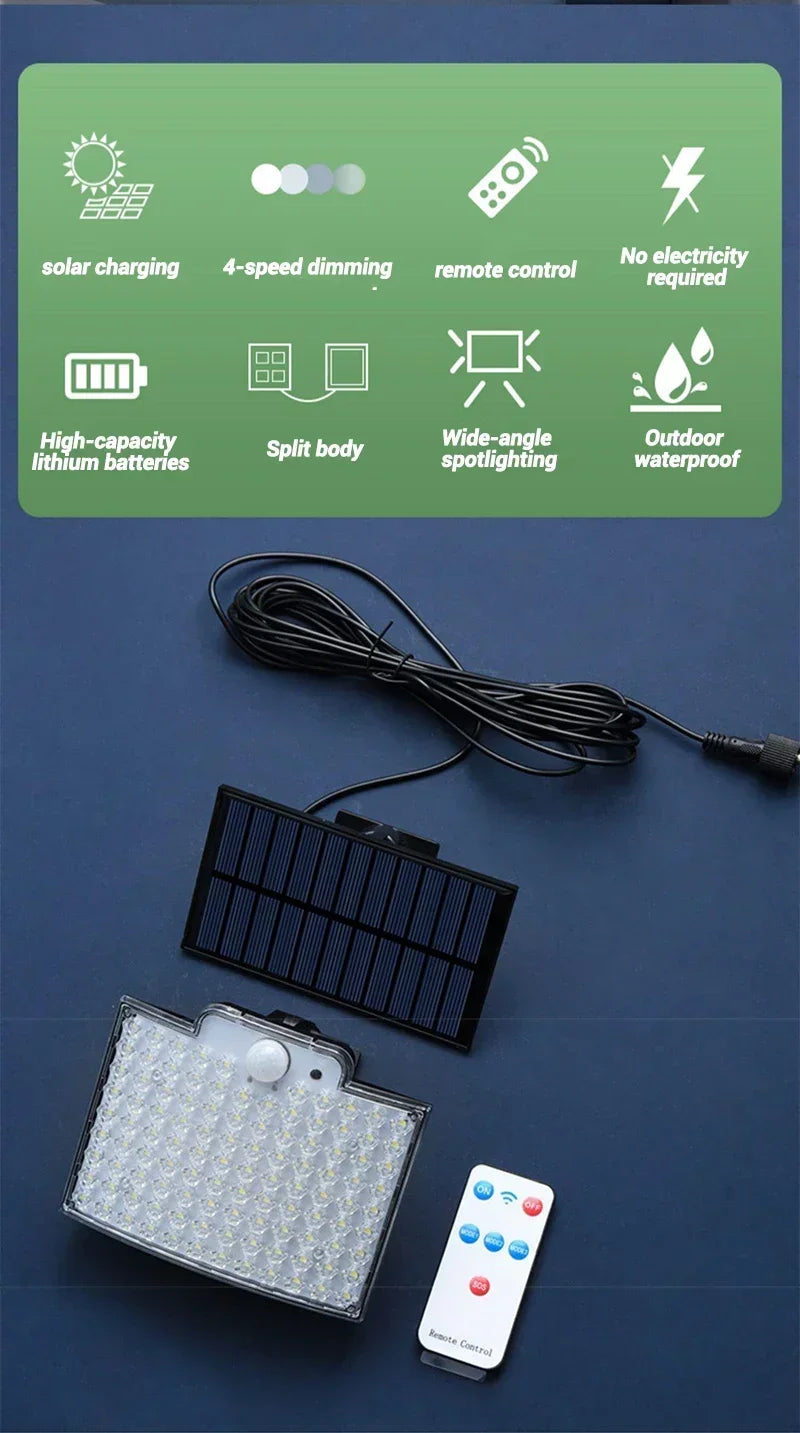 Solar-Bewegungssensor-Flutlicht – IP65 Outdoor-Sicherheitslampe mit Fernbedienung