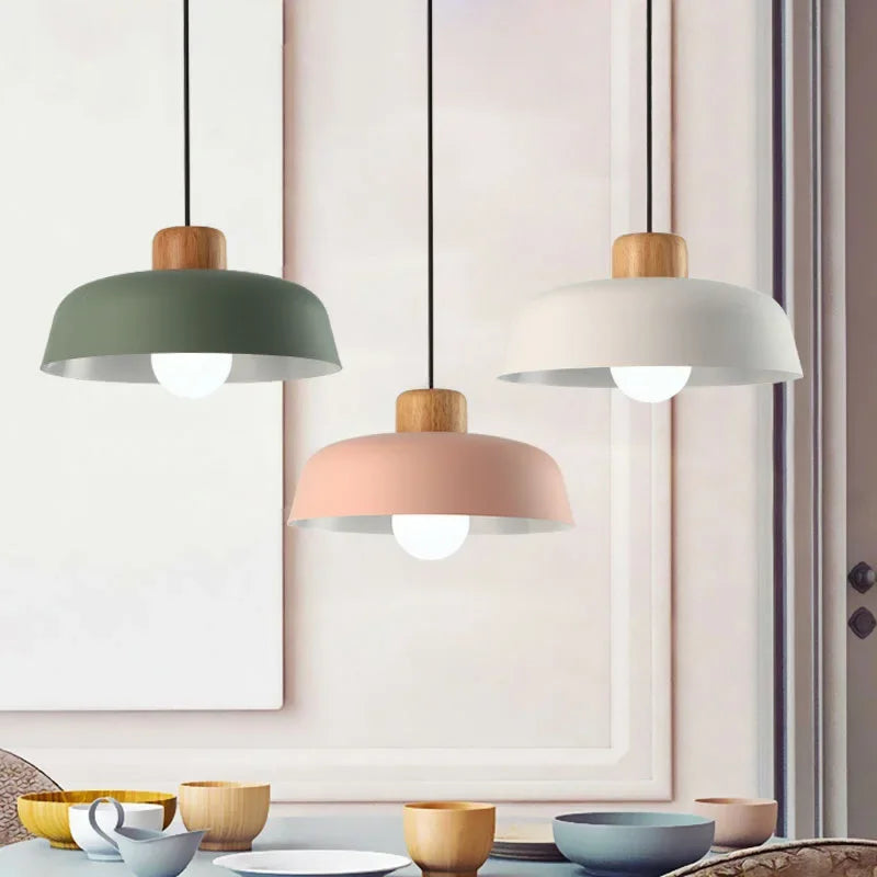 Nordic Macaron Chandelier – Solid Wood Pendant Light