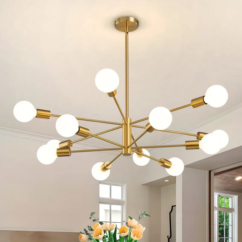 Modern E27 Chandelier – 6, 8, 10 or 12 Heads | Gold, Chrome & Black