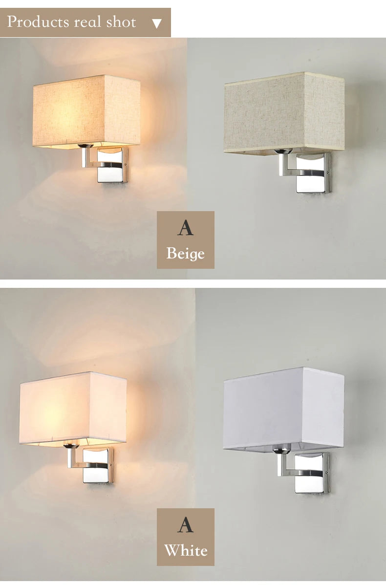 Nordic Fabric Wall Lamp – E27 LED Reading Light with Switch