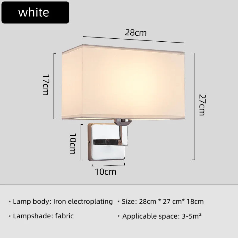 Nordic Fabric Wall Lamp – E27 LED Reading Light with Switch