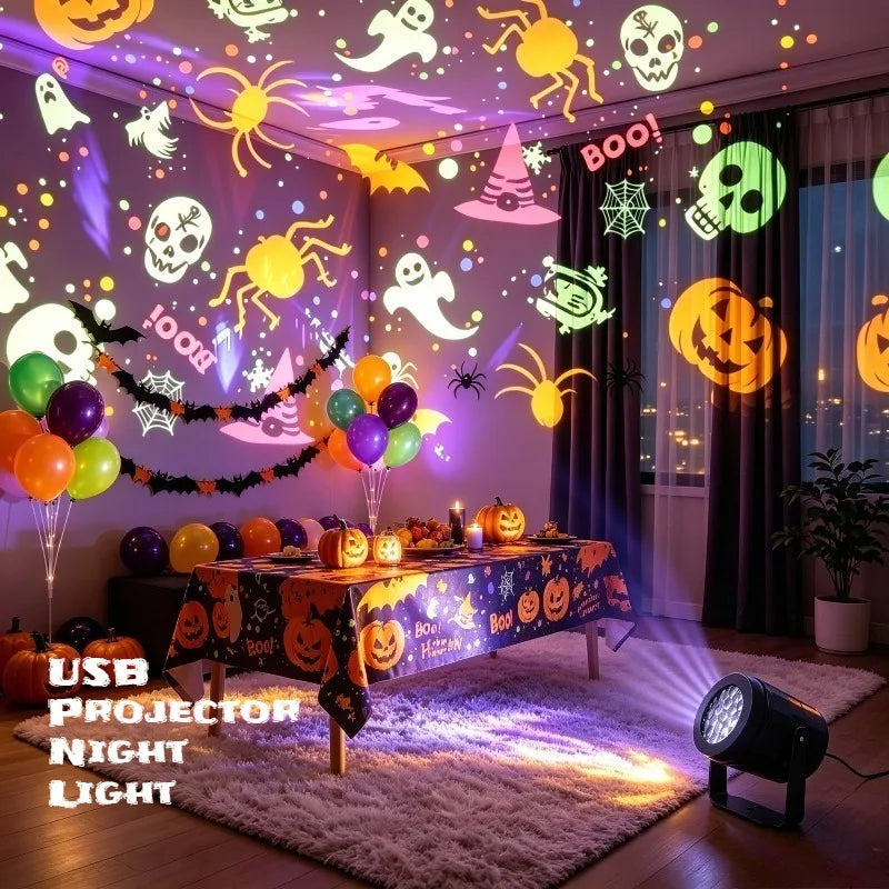 Halloween LED Projector Light – USB-Powered Rotating Patterns