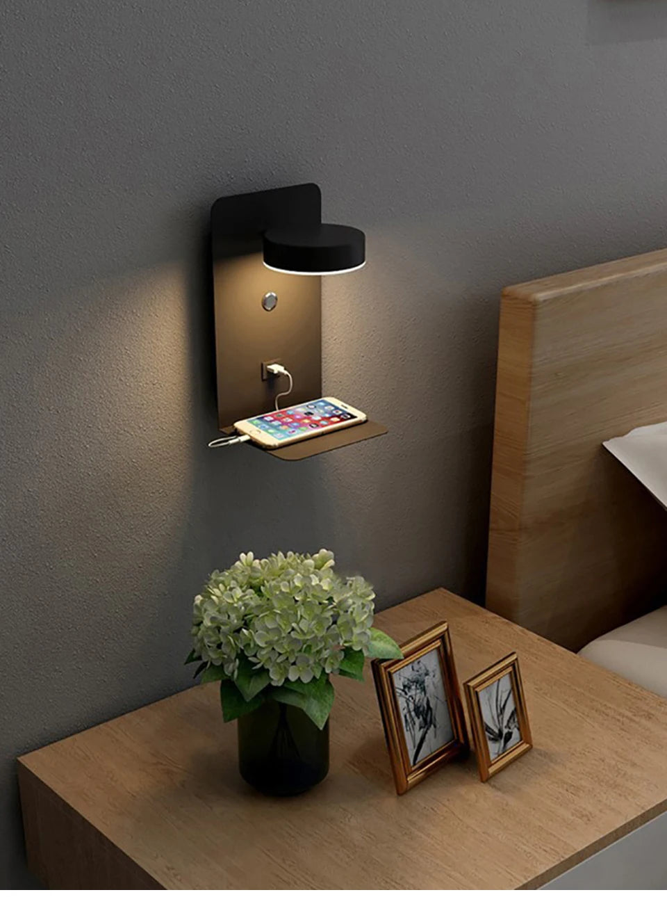 Modern LED Wall Lamp with Switch – Adjustable, 3 Color Modes