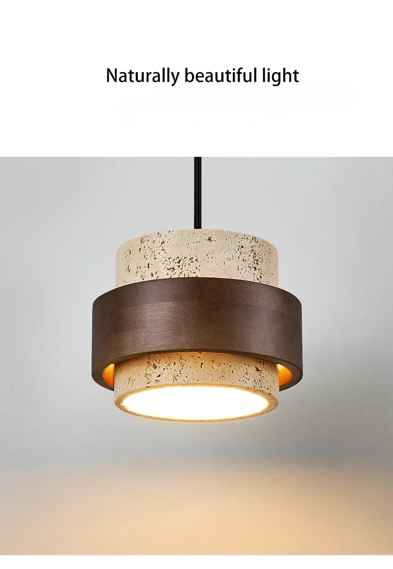 Stone & Walnut LED Pendant Lamp – 17cm, 3000K Warm White | Japanese Style