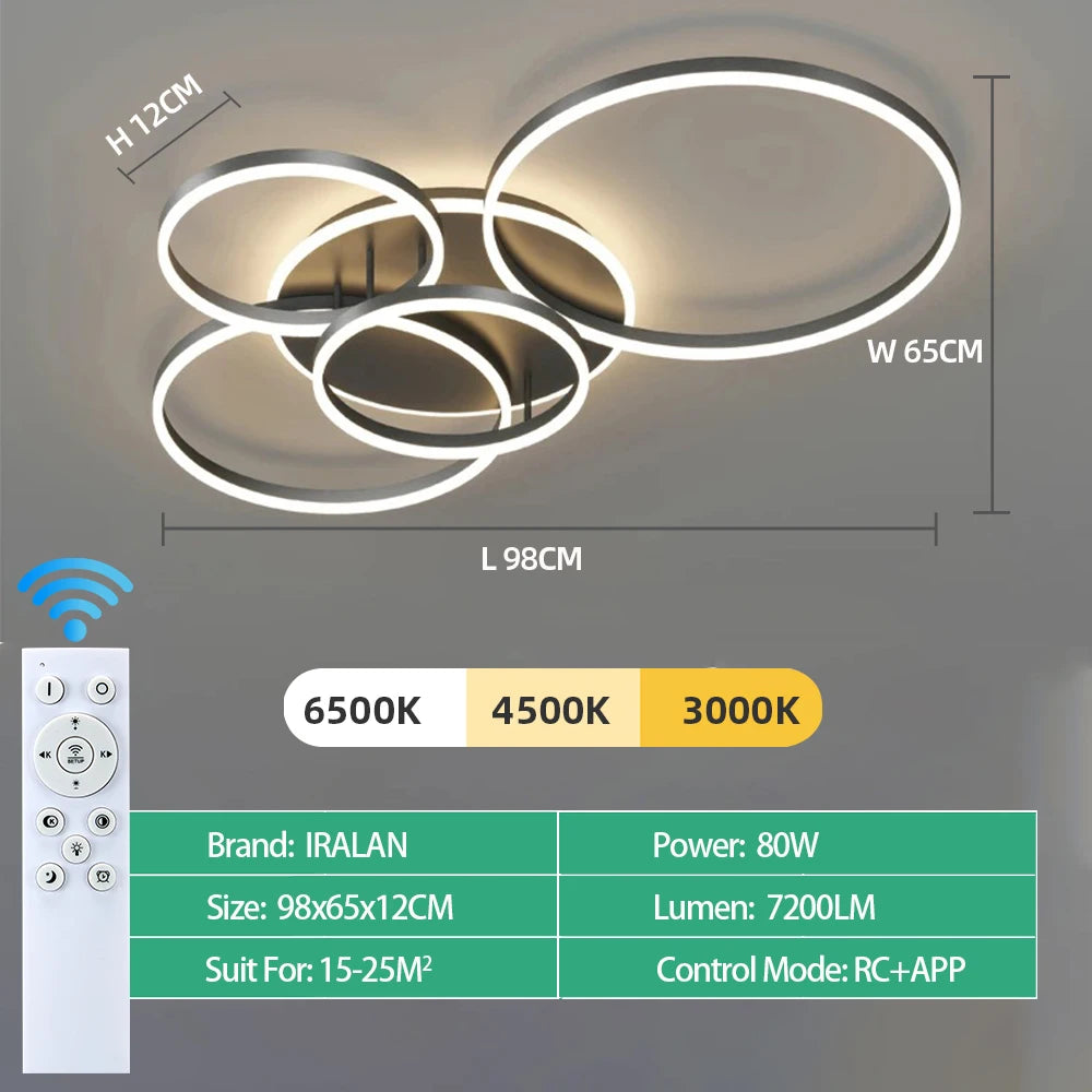 Modern LED Dimmable Ceiling Chandelier – Remote Control, 1–6 Heads