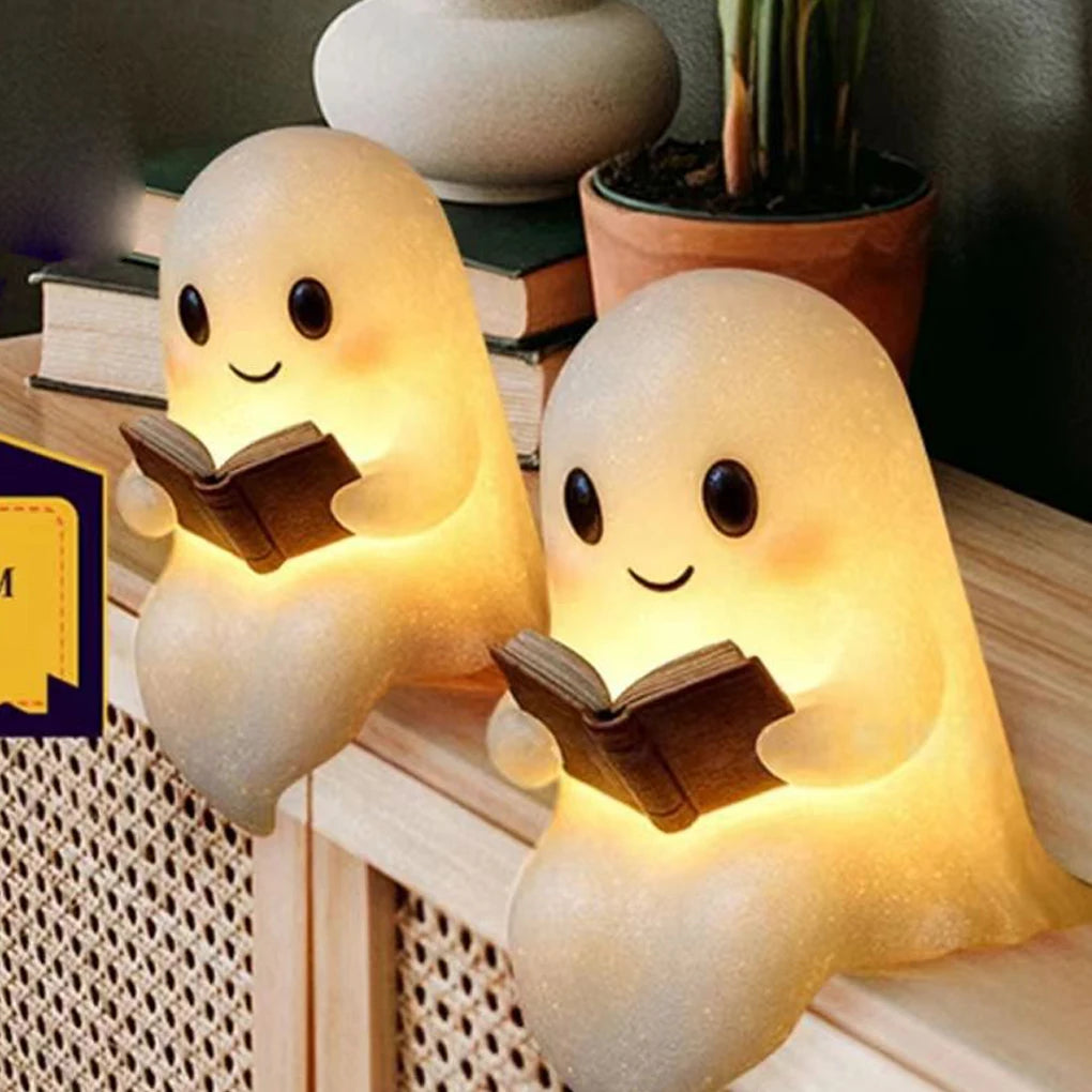 Reading Ghost Night Light – Warm Glow Resin Decoration
