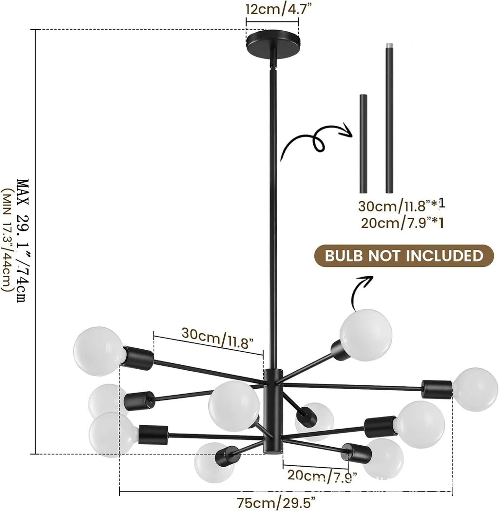 Modern E27 Chandelier – 6, 8, 10 or 12 Heads | Gold, Chrome & Black