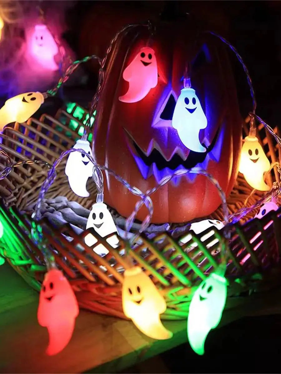Halloween Ghost LED String Lights – Battery-Powered