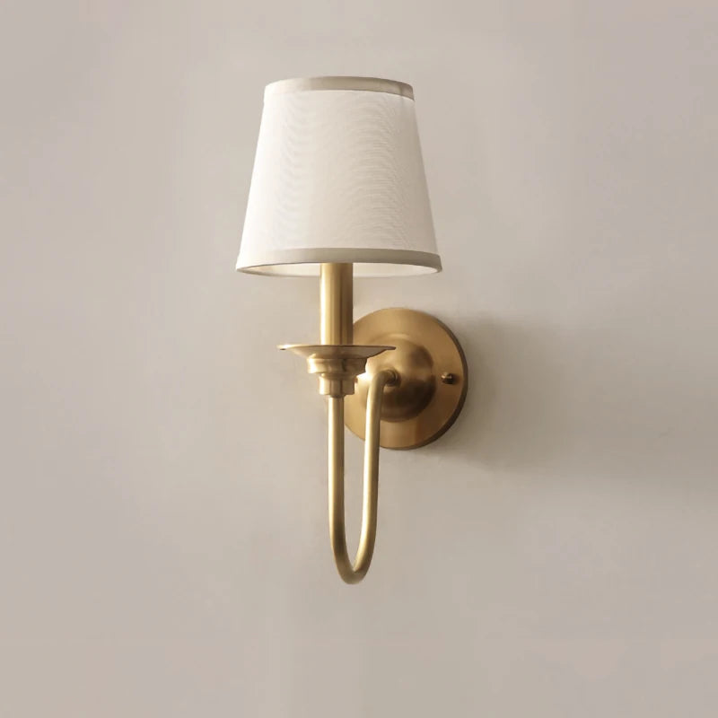 American Classic Full Copper Wall Lamp – E14, Fabric Shade, Gold