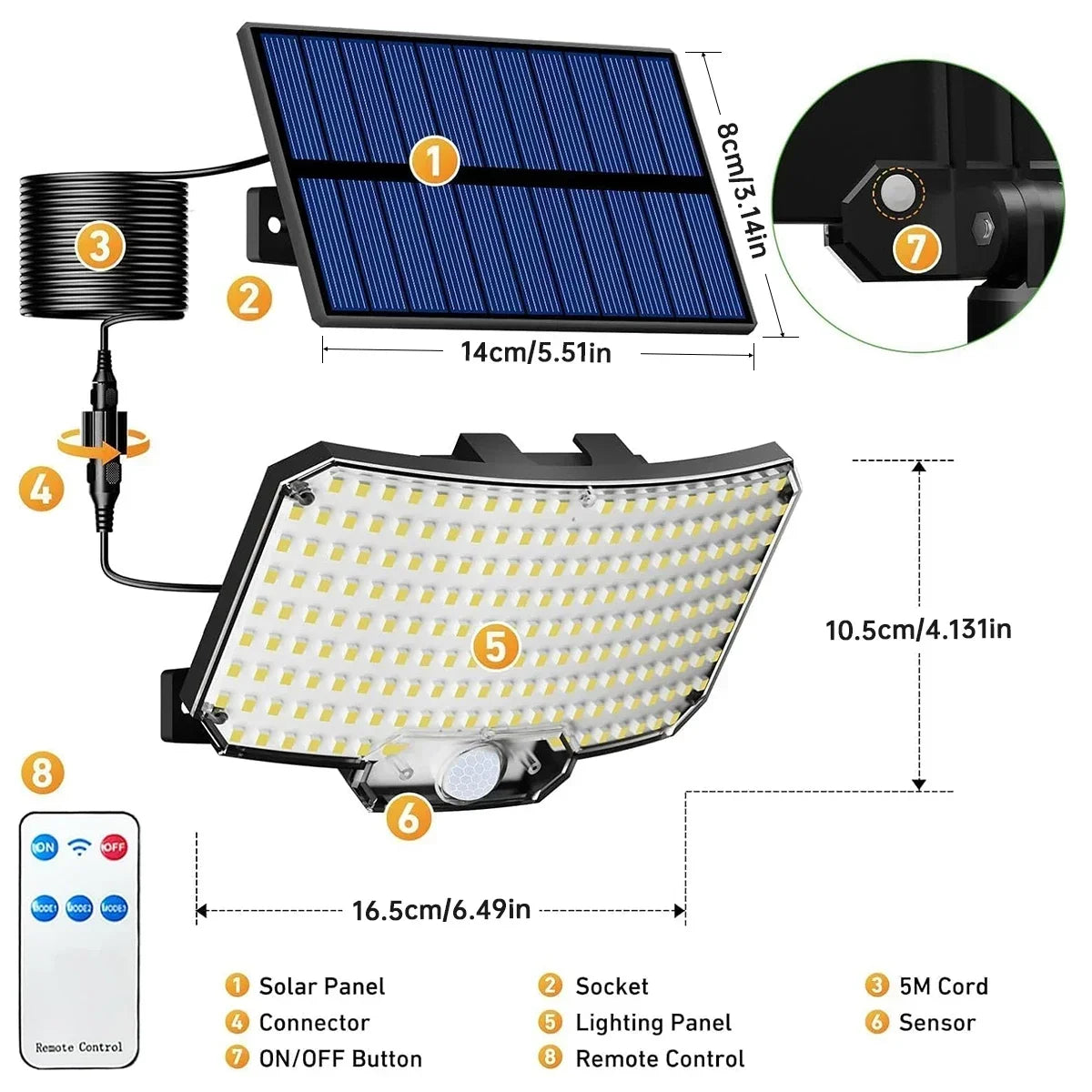 Solar-Bewegungssensor-Flutlicht – IP65 Outdoor-Sicherheitslampe mit Fernbedienung