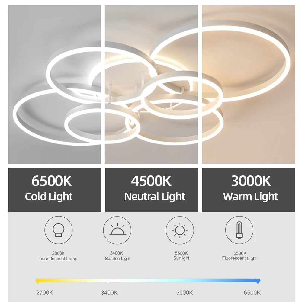 Modern LED Dimmable Ceiling Chandelier – Remote Control, 1–6 Heads