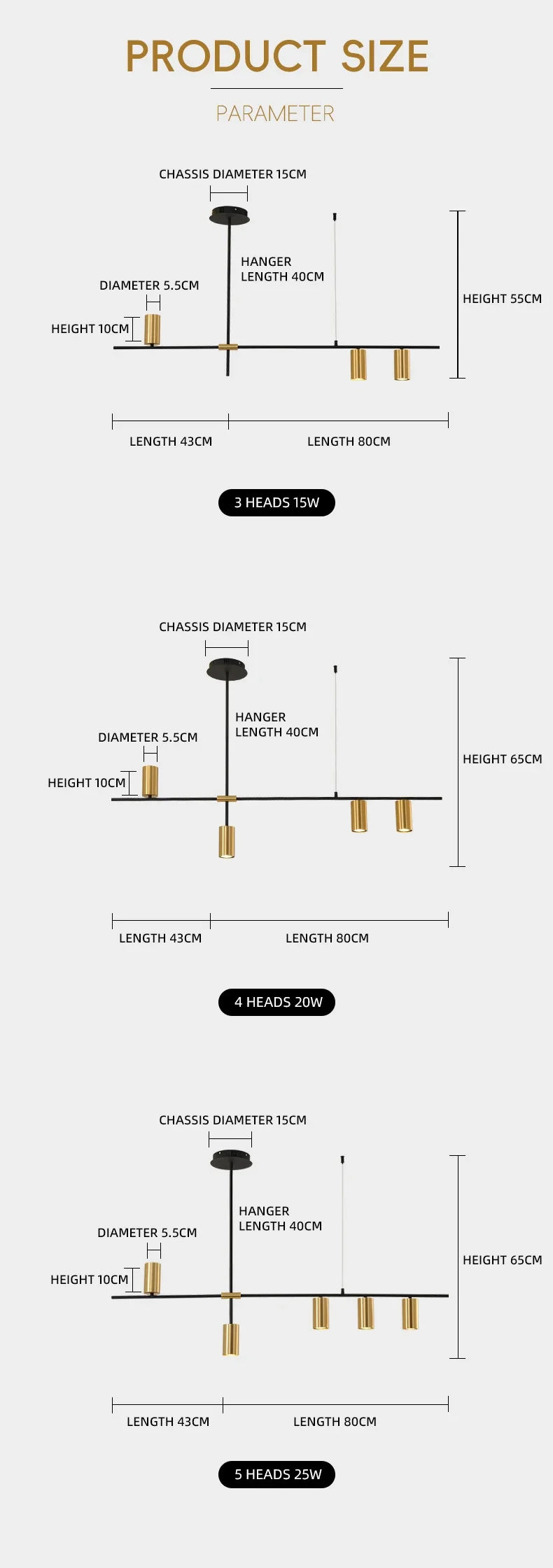 Modern Long Chandelier Pendant Light – Black Gold LED Ceiling Lamp
