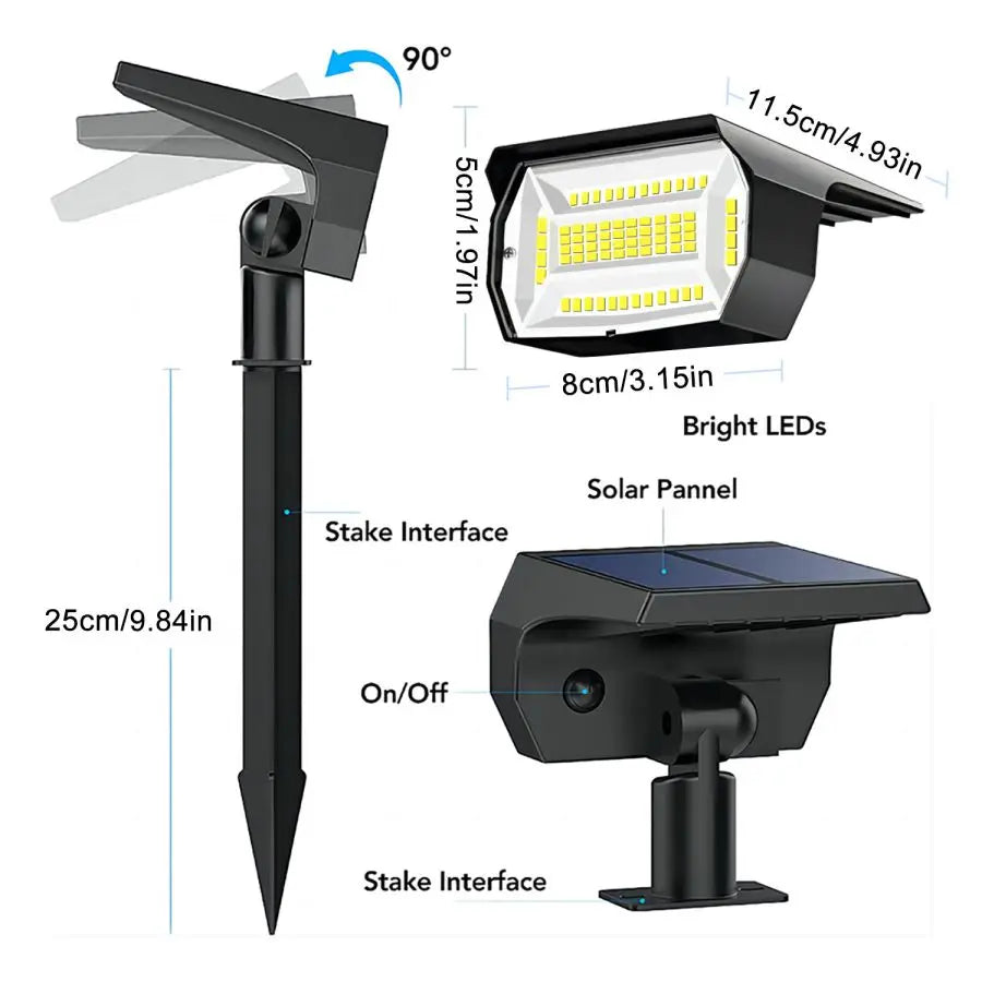 Solar-Landschaftsstrahler | 68–72 LEDs | 3 Modi | IP65