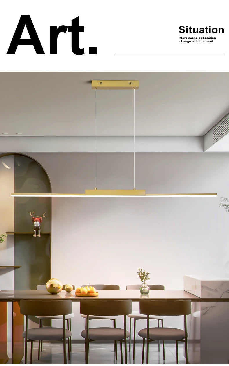 Modern Minimalist LED Pendant Light – Gold Linear Chandelier