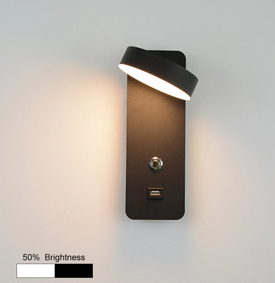 Smart Touch LED Wall Light — 3-Color Dimmable with USB Port