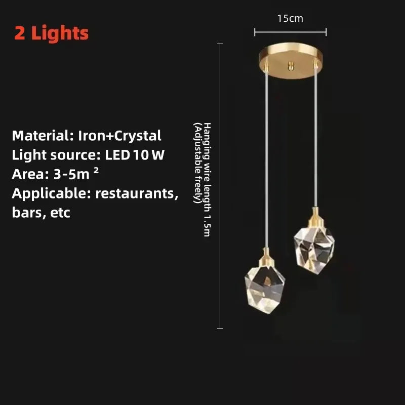 Modern LED Crystal Chandelier – 1, 2, 3 or 5 Heads | Pendant Light