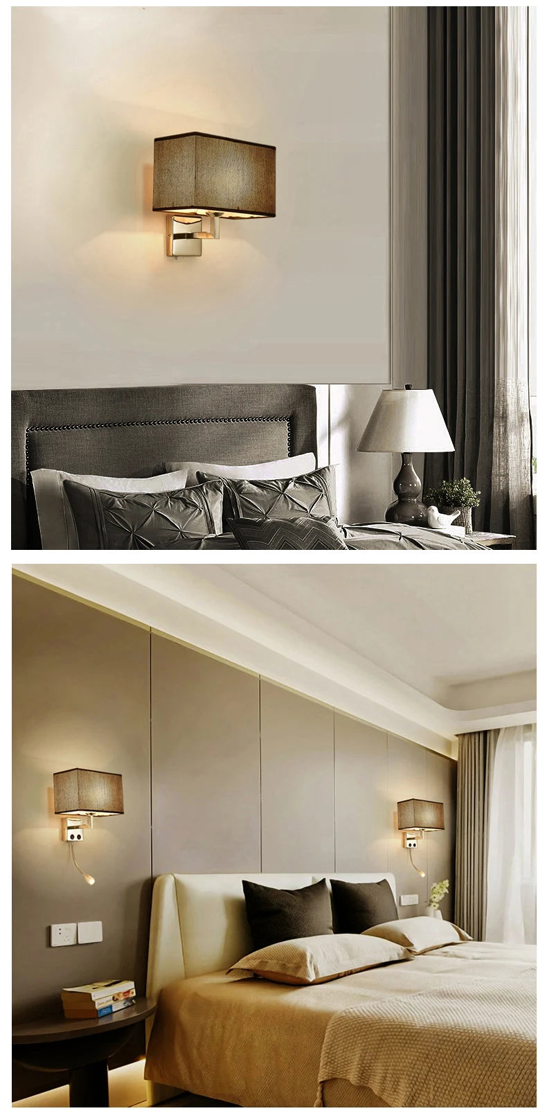 Nordic Fabric Wall Lamp – E27 LED Reading Light with Switch