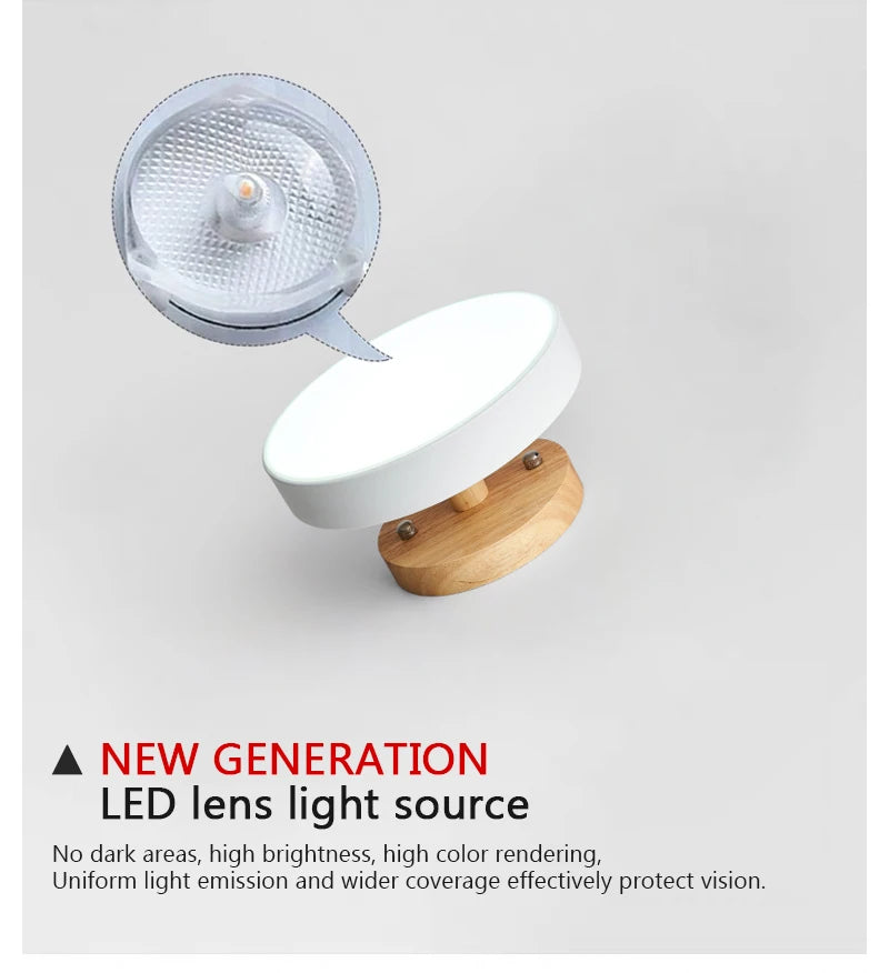 Nordic Macaron LED Ceiling Light – Round Wood & Acrylic, 4 Colors