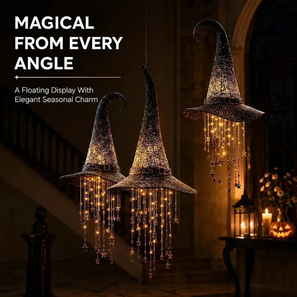 Halloween Light-Up Witch Hat Hanging Decoration with Stars
