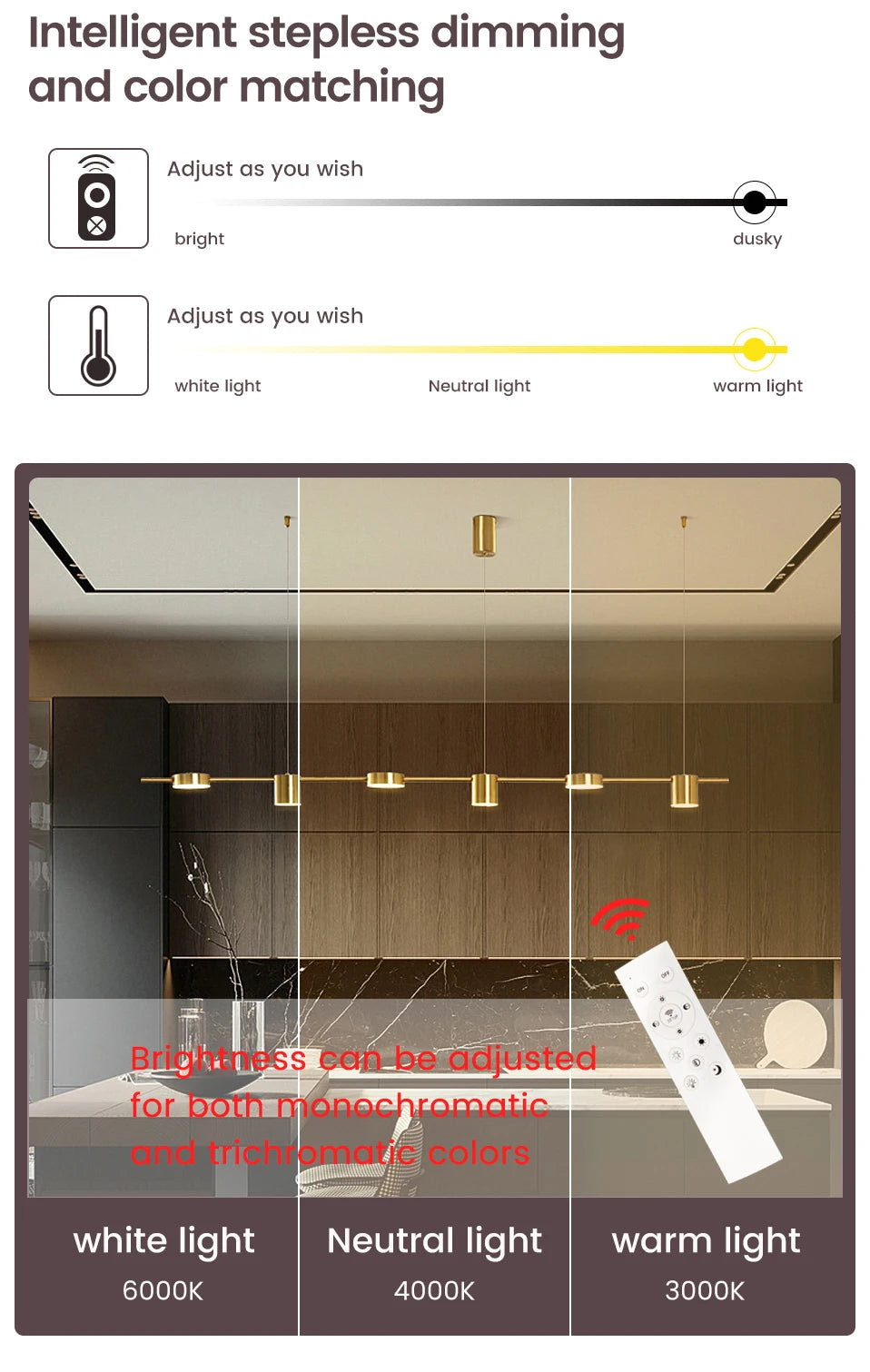 Modern LED Chandelier – Dimmable Multi-Head Ceiling Light