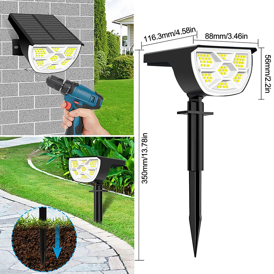 Solar-Landschaftsstrahler | 68–72 LEDs | 3 Modi | IP65