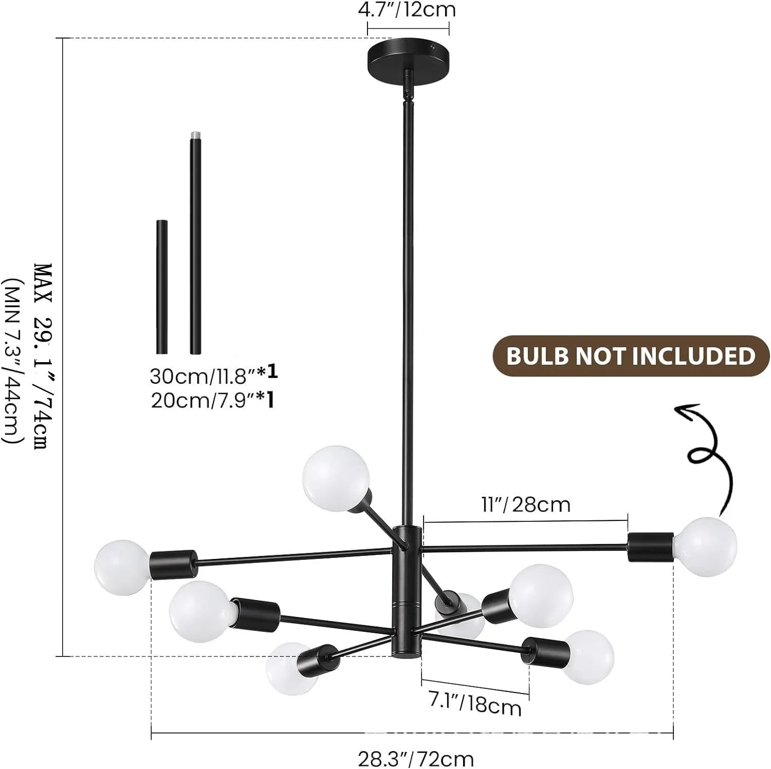 Modern E27 Chandelier – 6, 8, 10 or 12 Heads | Gold, Chrome & Black